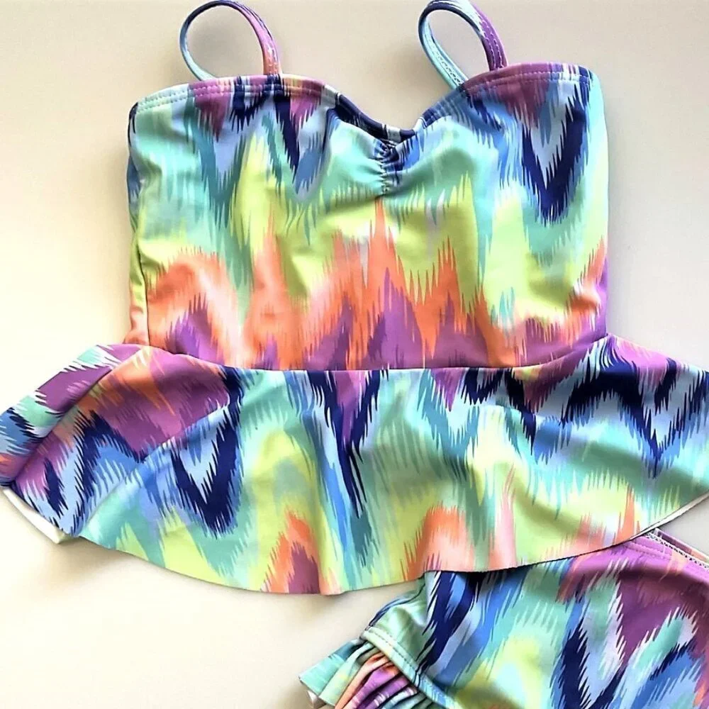 TIE DYE  GIRLS TWO PIECE SWIMSUIT EUC